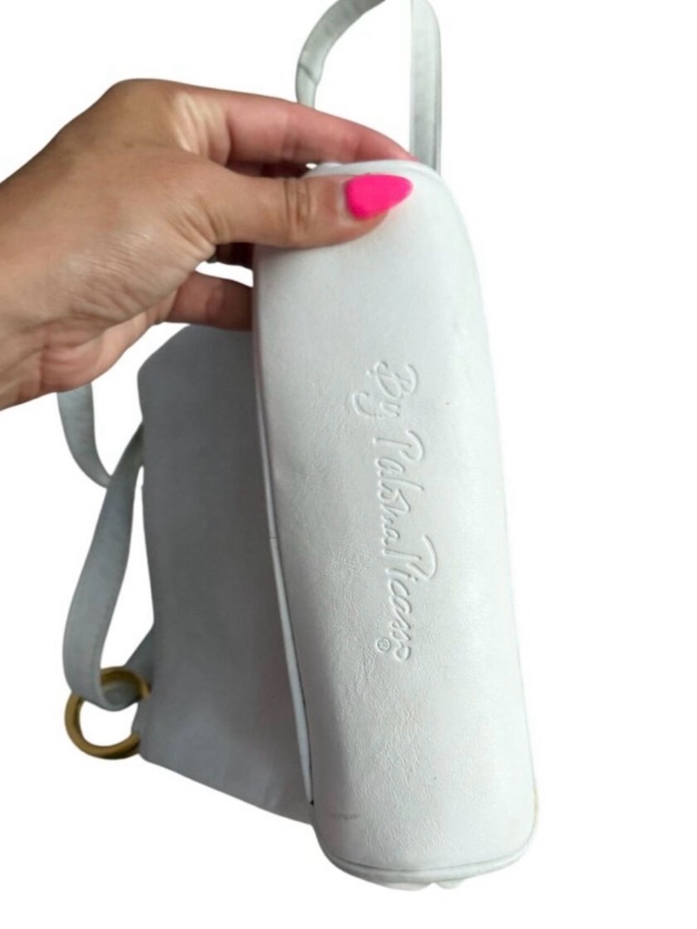 VTG Paloma Picasso White Leather Crossbody Shoulder Bag Gold X Logo Italy - Picture 4 of 8